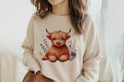 Cute Highland Cow Boho Style Watercolor Png Clip Art Product Image 2