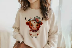 Cute Highland Cow Boho Style Watercolor Png Clip Art Product Image 2