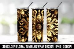 3d Golden Floral Tumbler Wrap Design PNG Product Image 1