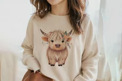 Cute Highland Cow Boho Style Watercolor Png Clip Art Product Image 2