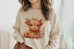 Cute Highland Cow Boho Style Watercolor Png Clip Art Product Image 2