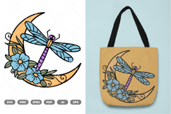 Dragonfly and Floral Moon Colored SVG &amp; Clipart Product Image 1