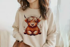 Cute Highland Cow Boho Style Watercolor Png Clip Art Product Image 2