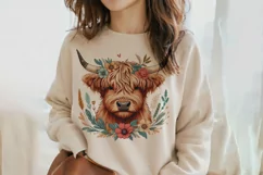 Cute Highland Cow Boho Style Watercolor Png Clip Art Product Image 2