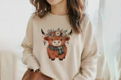 Cute Highland Cow Boho Style Watercolor Png Clip Art Product Image 2