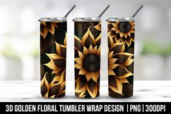 3D Black Gold Sunflower Tumbler Wrap png Product Image 1