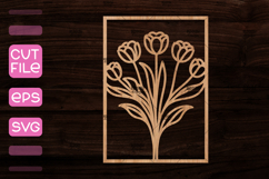 Frame with Flowers SVG,Wood cut frame with floral design Product Image 1