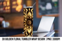 3d Golden Floral Tumbler Wrap Design PNG Product Image 4