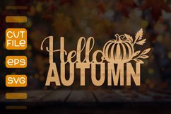 Hello Autumn Laser Cut SVG,Autumn wood cut file SVG Product Image 1