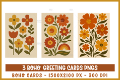 Boho Floral Greeting Cards, 3 Retro Botanical Printables Product Image 1