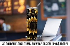 3D Black Gold Sunflower Tumbler Wrap deisgn Product Image 4