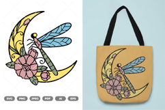 Dragonfly and Floral Moon Colored SVG &amp; Clipart Product Image 1