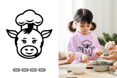 Kawaii Cow Chef SVG &amp; Clipart - Doodle Animal Product Image 1