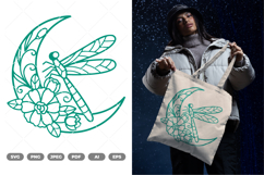 Dragonfly and Floral Moon SVG &amp; Clipart Product Image 1