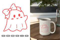 Cute Ghost with Bow SVG &amp; Clipart Product Image 1