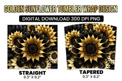 3D Black Gold Sunflower Tumbler Wrap deisgn Product Image 2