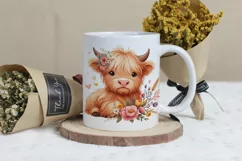 Cute Highland Cow Boho Style Watercolor Png Clip Art Product Image 3