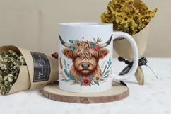 Cute Highland Cow Boho Style Watercolor Png Clip Art Product Image 3