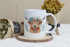 Cute Highland Cow Boho Style Watercolor Png Clip Art Product Image 3