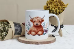 Cute Highland Cow Boho Style Watercolor Png Clip Art Product Image 3