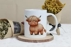 Cute Highland Cow Boho Style Watercolor Png Clip Art Product Image 3