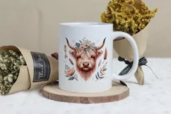 Cute Highland Cow Boho Style Watercolor Png Clip Art Product Image 3