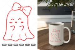 Cute Ghost with Bow SVG &amp; Clipart Product Image 1