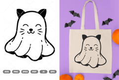 Kawaii Cat Ghost SVG &amp; Clipart Product Image 1