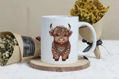 Cute Highland Cow Boho Style Watercolor Png Clip Art Product Image 3