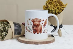 Cute Highland Cow Boho Style Watercolor Png Clip Art Product Image 3