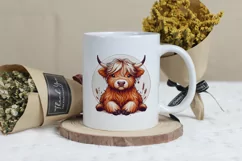 Cute Highland Cow Boho Style Watercolor Png Clip Art Product Image 3
