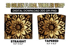 3d Golden Floral Tumbler Wrap Design PNG Product Image 2