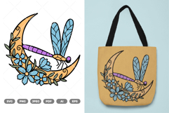 Dragonfly and Floral Moon Colored SVG &amp; Clipart Product Image 1