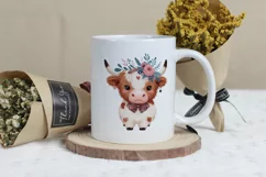 Cute Highland Cow Boho Style Watercolor Png Clip Art Product Image 3