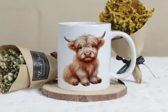 Cute Highland Cow Boho Style Watercolor Png Clip Art Product Image 3