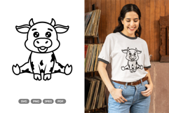 Kawaii Cow SVG &amp; Clipart - Sitting Cow Product Image 1