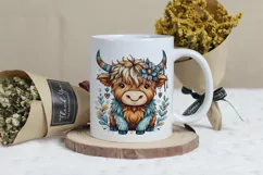 Cute Highland Cow Boho Style Watercolor Png Clip Art Product Image 3