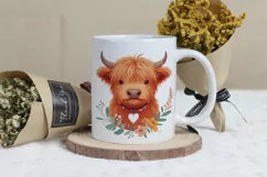 Cute Highland Cow Boho Style Watercolor Png Clip Art Product Image 3