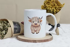 Cute Highland Cow Boho Style Watercolor Png Clip Art Product Image 3