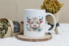 Cute Highland Cow Boho Style Watercolor Png Clip Art Product Image 3