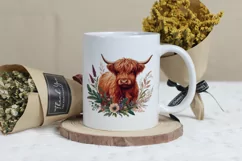Cute Highland Cow Boho Style Watercolor Png Clip Art Product Image 3