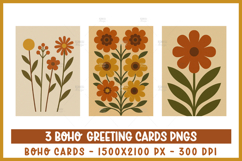 Boho Floral Greeting Card Set, 3 Retro Botanical Printables Product Image 4