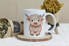 Cute Highland Cow Boho Style Watercolor Png Clip Art Product Image 3