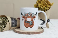 Cute Highland Cow Boho Style Watercolor Png Clip Art Product Image 3