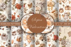 Romantic Sepia Valentine: Vintage Rose Seamless Patterns Product Image 1