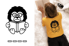 Kawaii Lion Reading Book SVG &amp; Clipart - Doodle Animal Product Image 1