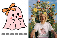 Cute Ghost with Bow Colored SVG &amp; Clipart Product Image 1