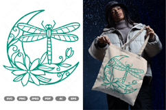 Dragonfly and Floral Moon SVG &amp; Clipart Product Image 1