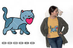 Cat and Heart Colored SVG &amp; Clipart Product Image 1