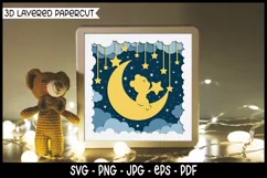Teddy Bear on Moon Shadow Box SVG, Nursery Baby Shadow Box Product Image 2